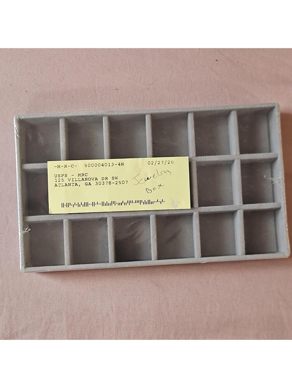 Gray Velvet Lined Rectangle Jewelry Box Organizer Tray